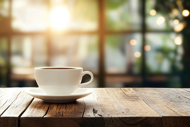 Warm cup of tea on a wooden table for a quiet pause